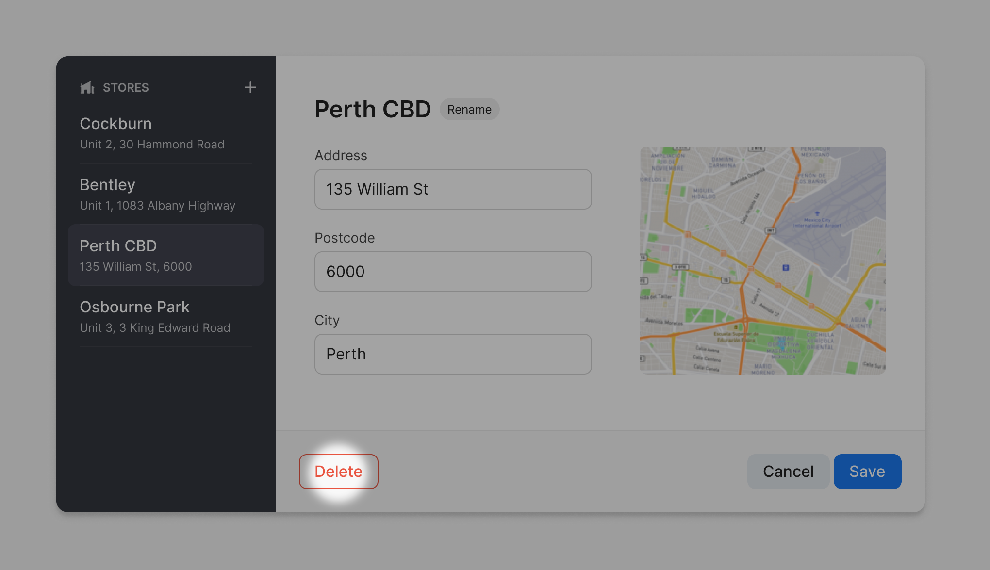 use the delete button to remove a store